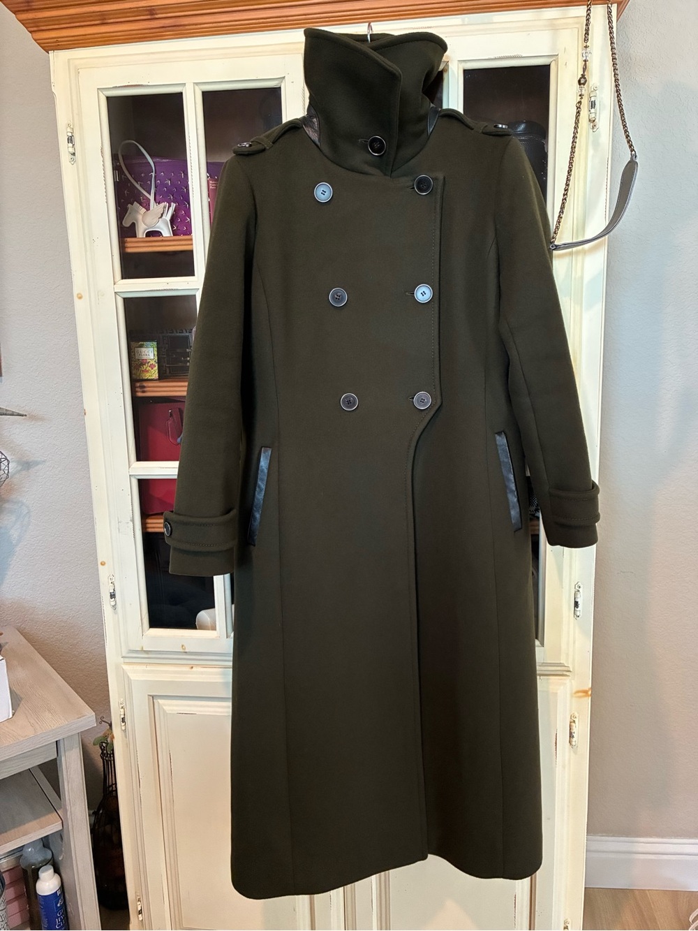Mackage Army Green Double-Breasted Wool Pea Coat - Picture 5 of 16